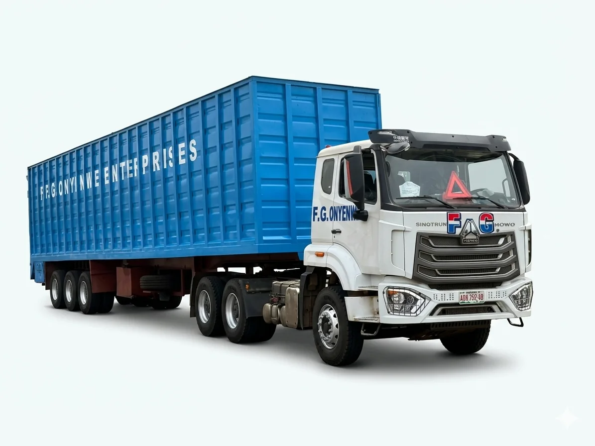 FG Onyenwe haulage truck with a container trailer